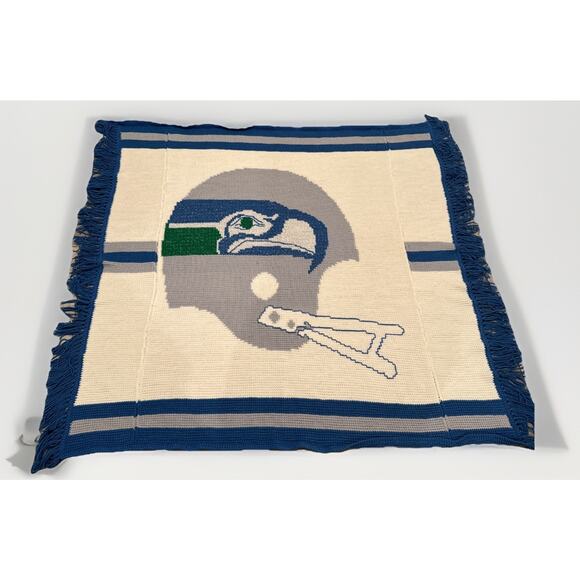 Seattle Seahawks Homemade Afghan Crocheted Grandma Blanket NFL - Picture 1 of 4